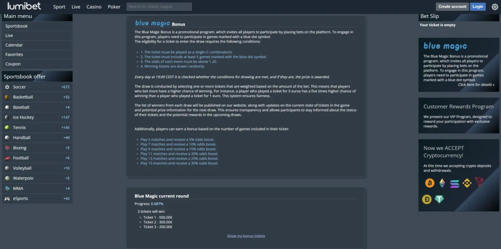 Lumibet blue magic bonus.