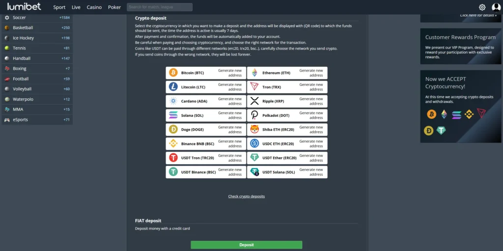 Lumibet deposit methods.