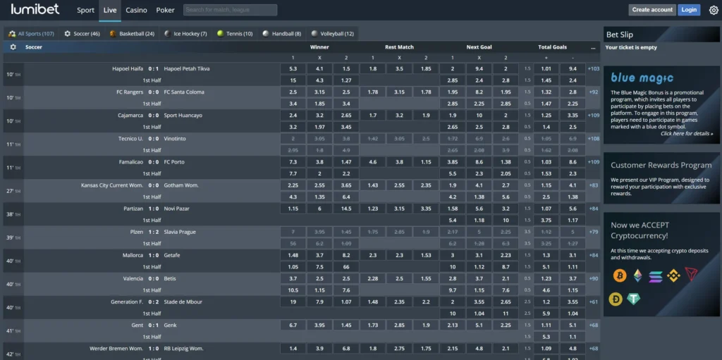 Lumibet live betting.