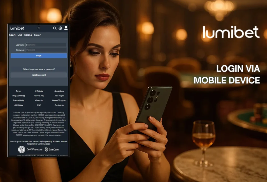 Login on Lumibet via mobile device.
