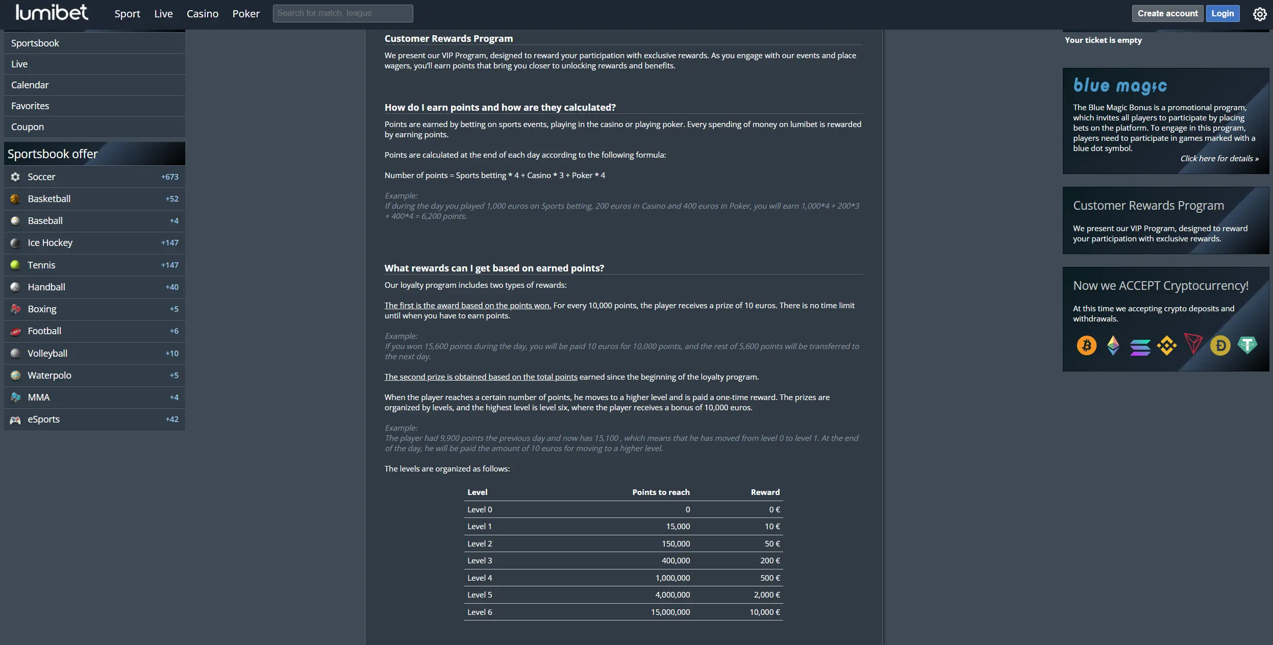 Lumibet rewards program.
